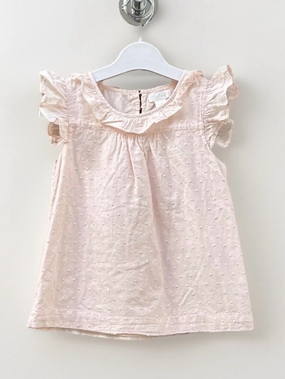 Girls' Soft Pink Dot Flutter Sleeve Top